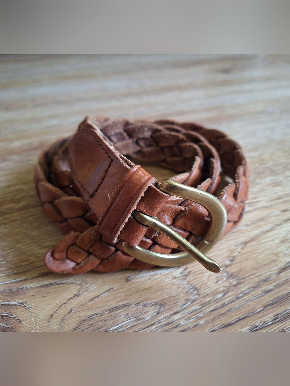 L.L. Bean Vintage Braided Leather Belt With Solid Brass Buckle - 30